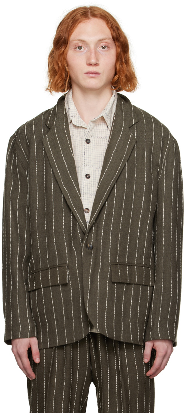 Karu Research Green Pinstripe Blazer