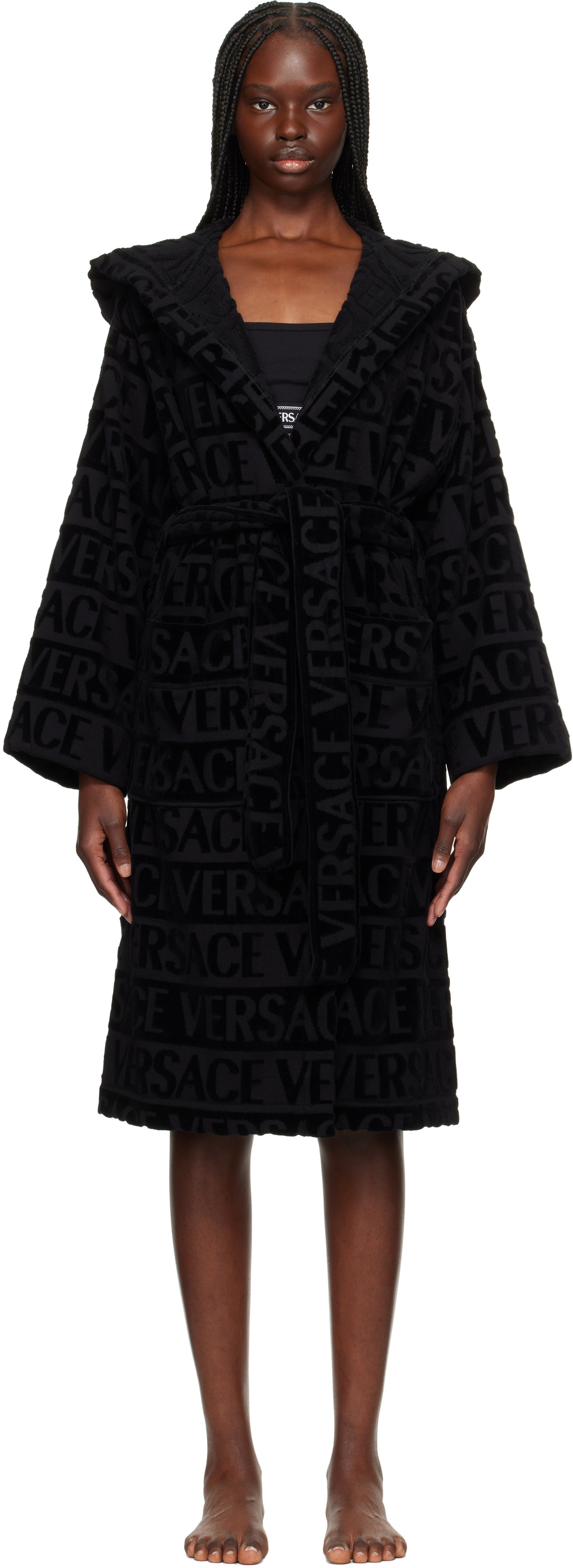 Versace Underwear Black Allover Bathrobe