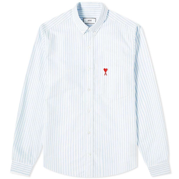 Photo: AMI Heart Logo Stripe Oxford Shirt