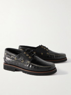 VINNY's - Croc-Effect Leather Boat Shoes - Black