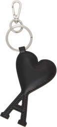 AMI Paris Silver & Black Leather Ami de Coeur Keychain
