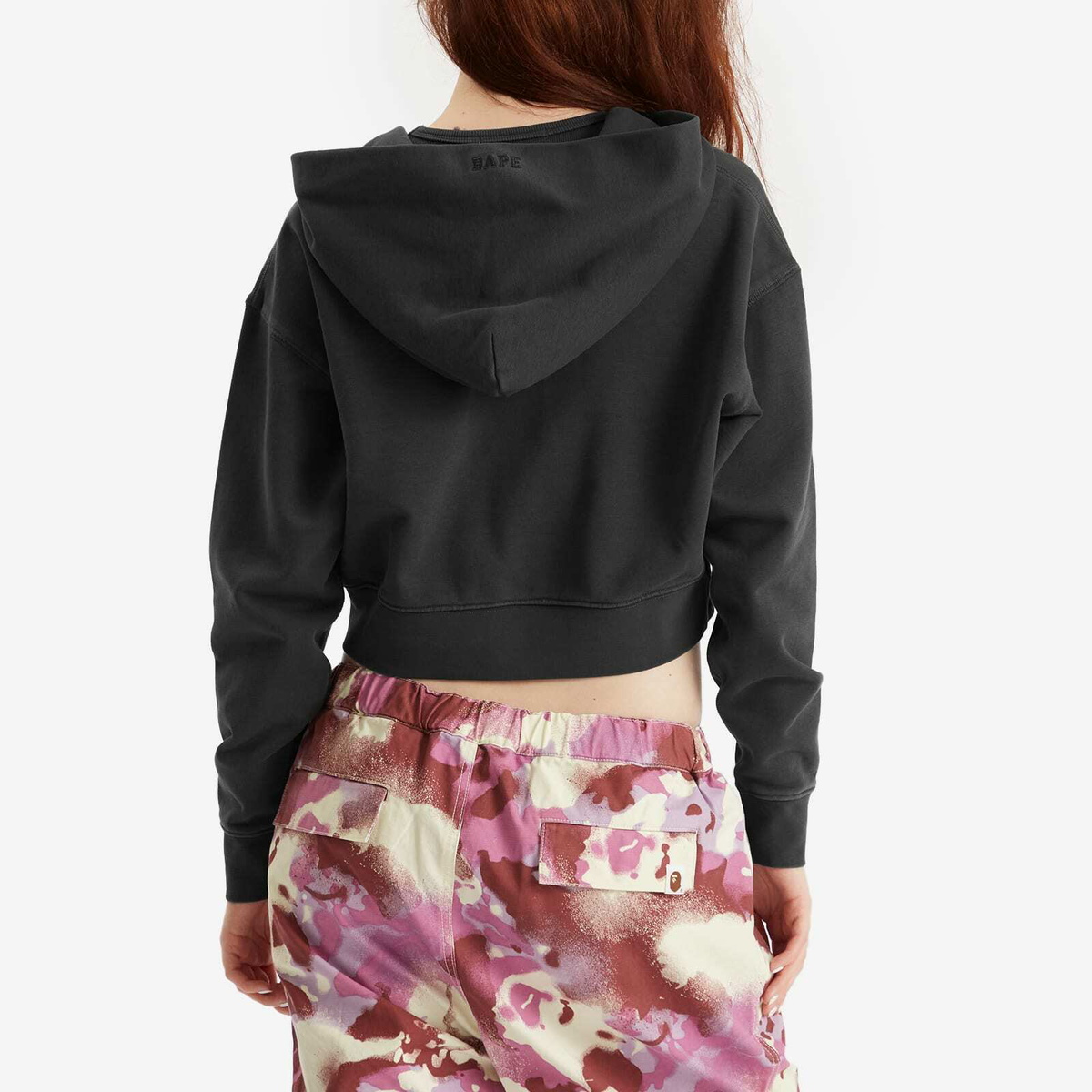 A Bathing Ape Women's Pigment Dyed One Point Crop Zip Hoodie in Black