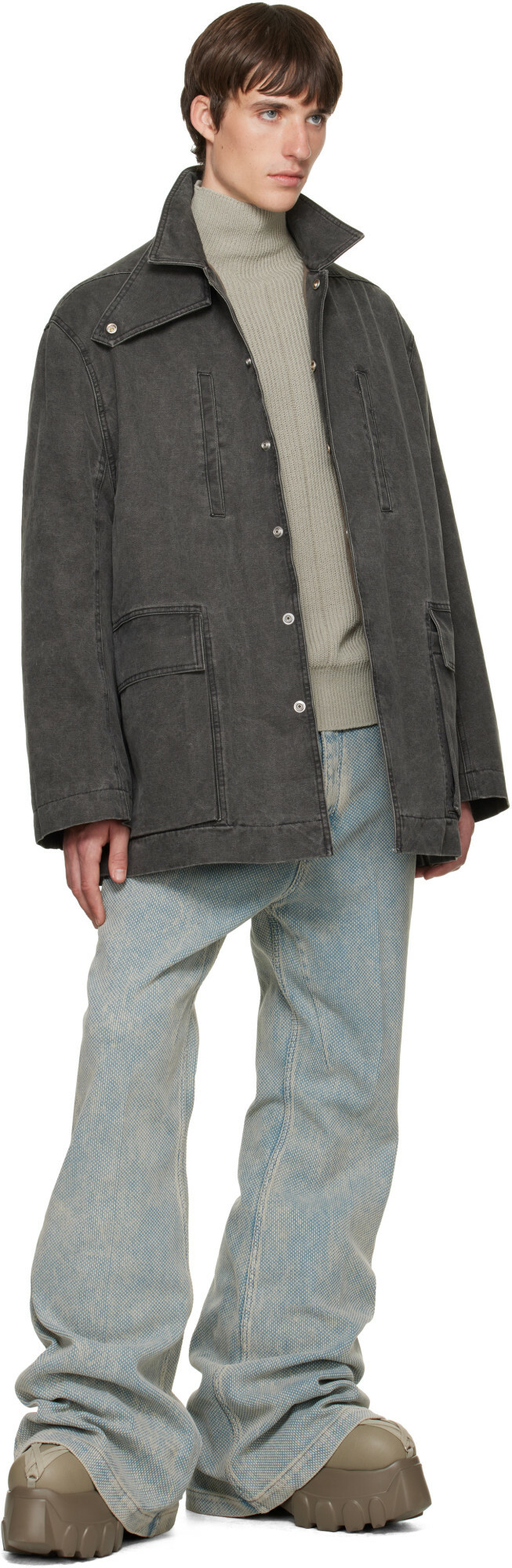 Rick Owens Gray Tower Collared Mac Jacket