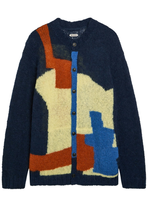 Photo: Bode Chapeau Colour-blocked Brushed Alpaca-blend Cardigan Multicoloured 1
