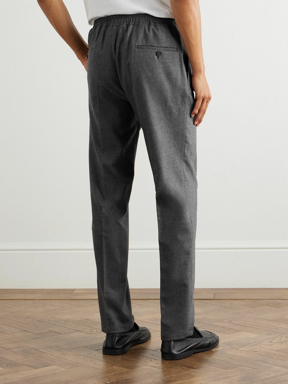 De Petrillo - Tapered Pleated Wool and Cashmere-Blend Flannel Trousers - Gray