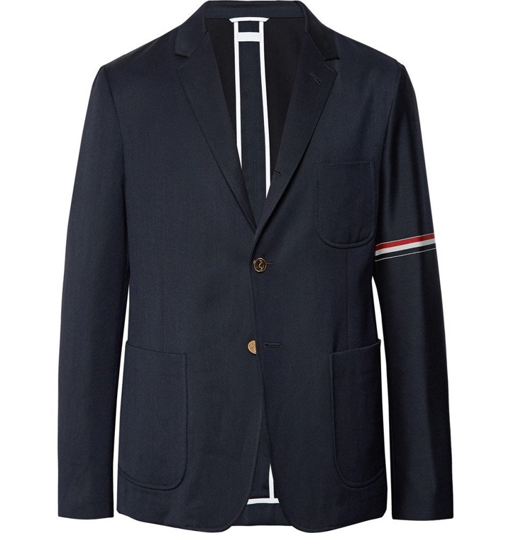 Photo: Thom Browne - Midnight-Blue Slim-Fit Unstructured Wool and Cotton-Blend Blazer - Men - Midnight blue