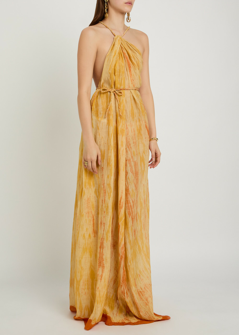 red backless mermaid dress Makena Halter Maxi Dress