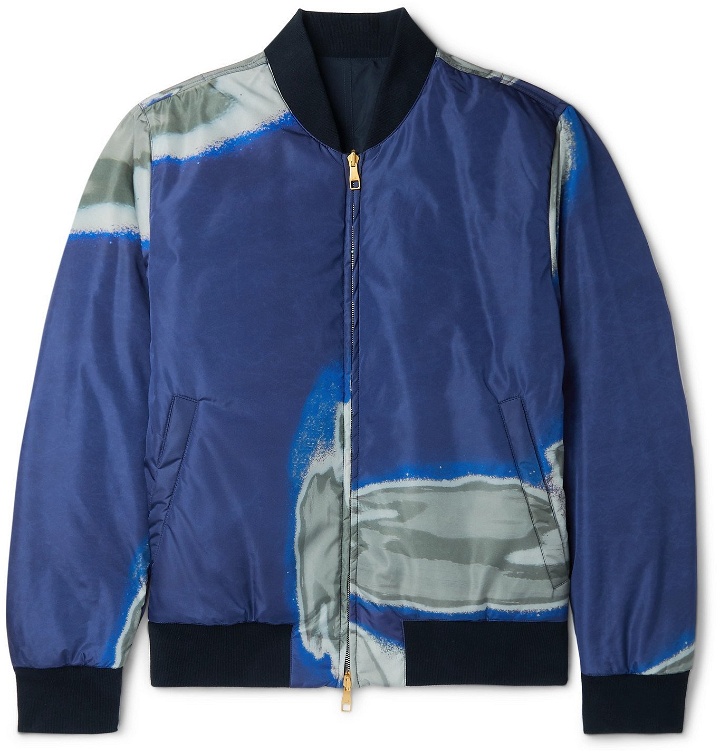 Photo: DUNHILL - Slim-Fit Reversible Printed Shell and Cotton Bomber Jacket - Blue