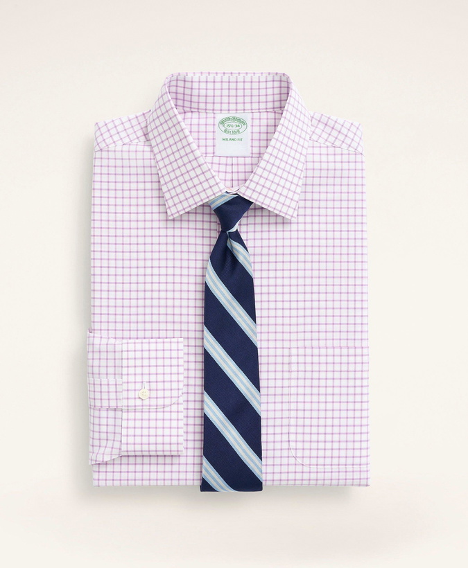 Photo: Brooks Brothers Men's Stretch Milano Slim-Fit Dress Shirt, Non-Iron Poplin Ainsley Collar Check | Pink