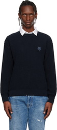 Maison Kitsuné Navy Fox Head Cotton Ribbed Sweater