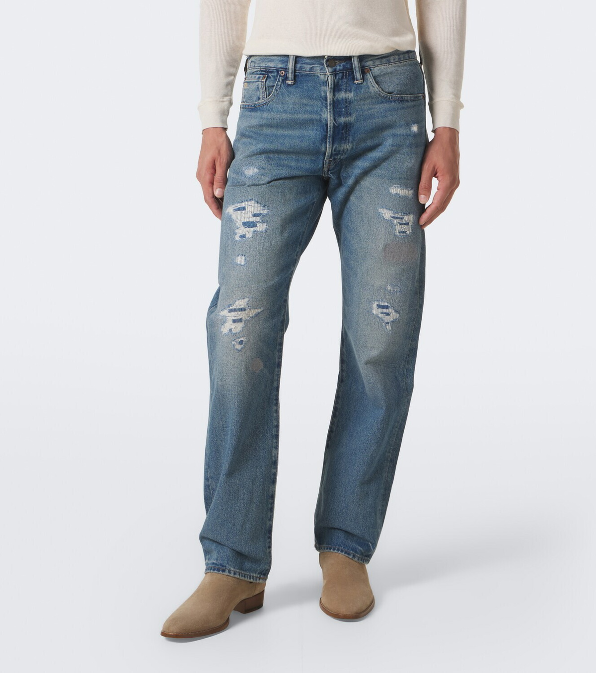 RRL Distressed straight jeans