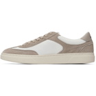 BOSS White & Taupe Suede Trims Lace-Up Sneakers