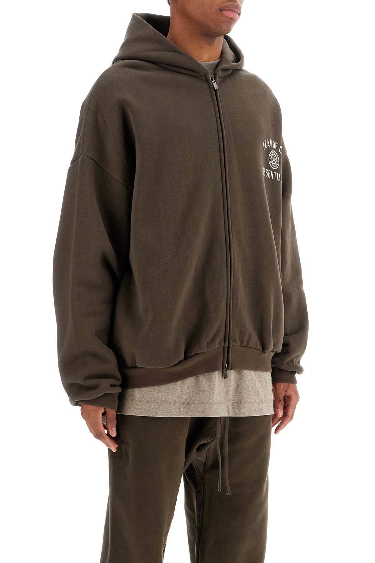FEAR OF GOD ESSENTIALS dark brown cotton zip-up hoodie with FEAR OF GOD ESSENTIALS dark brown cotton zip-up hoodie with