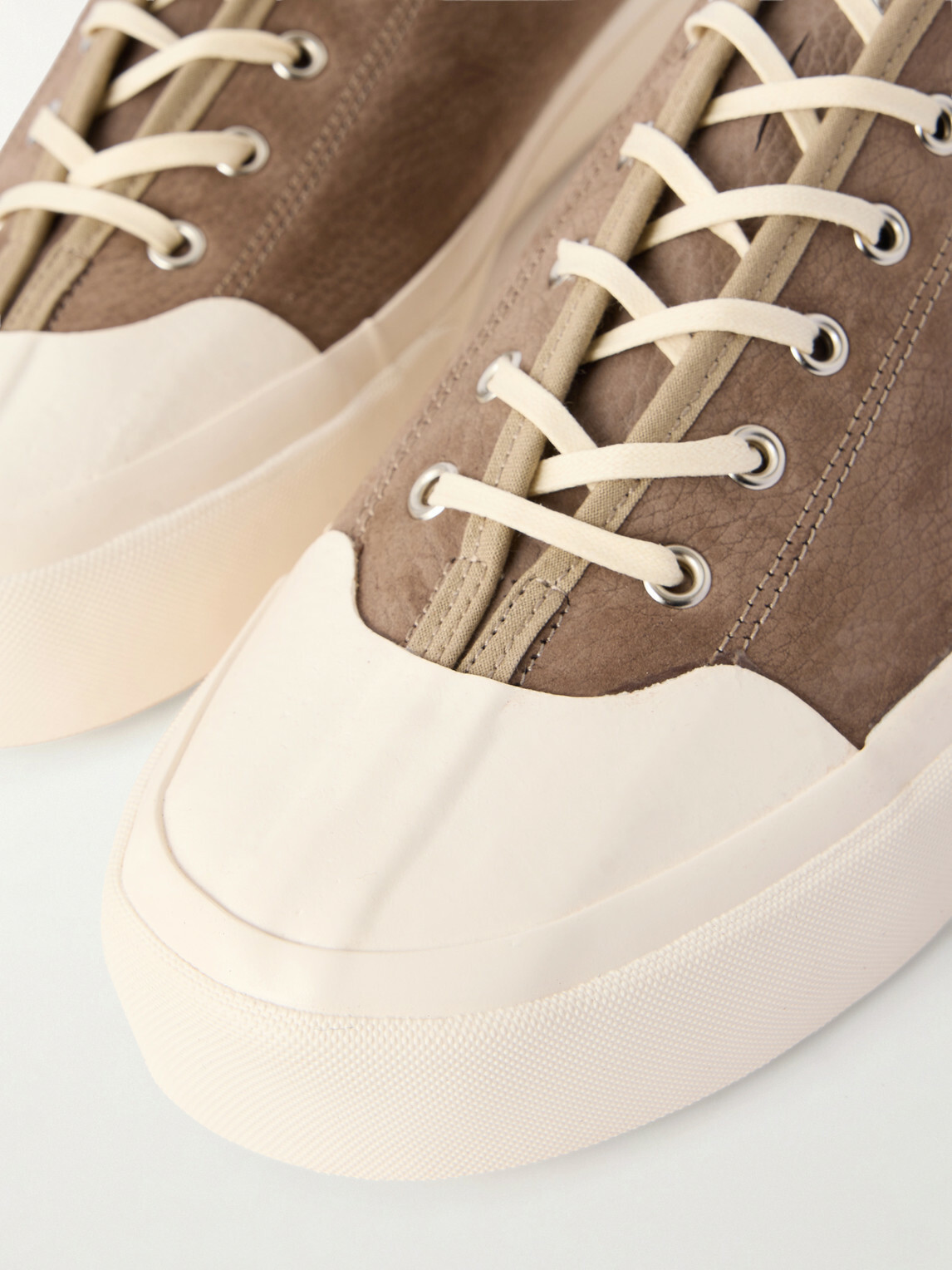 MORJAS - Plimsoll Rubber-Trimmed Leather Sneakers - Brown