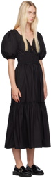 GANNI Black Shirred Maxi Dress