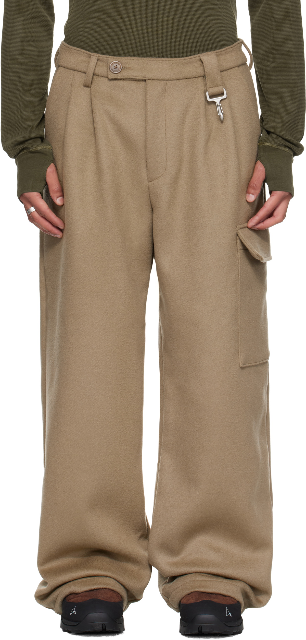 Reese Cooper Gray Merino Wool Pleated Cargo Pants