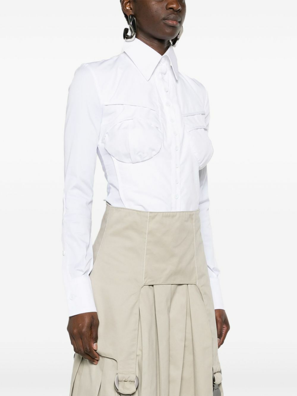 Sinead O'Dwyer White Point-Collar Shirt Bodysuit