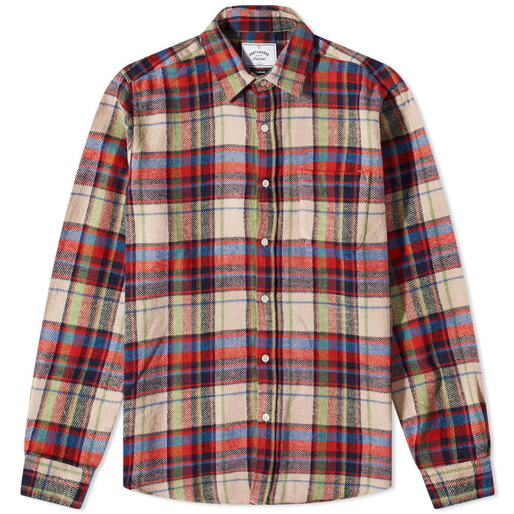 Photo: Portuguese Flannel Men's Crush Check Overshirt in Blue/Red/Beige