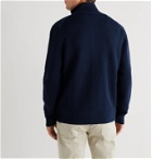 Dunhill - Panelled Cotton-Blend Corduroy and Merino Wool Zip-Up Cardigan - Blue