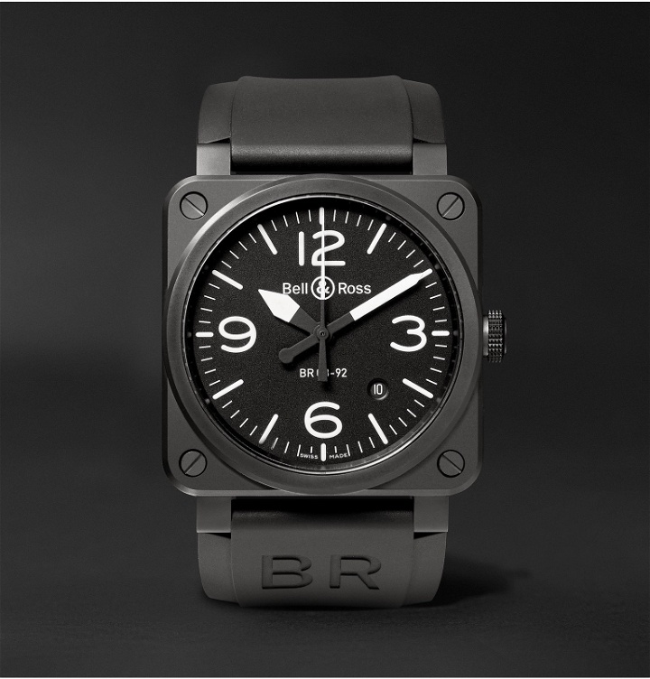 Photo: Bell & Ross - BR 03-92 42mm Ceramic and Rubber Watch, Ref. No. BR0392‐BL‐CE - Black