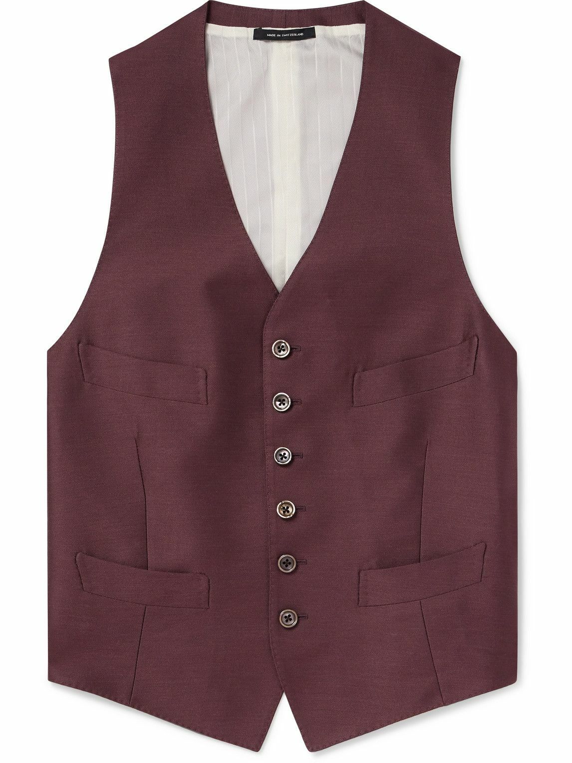 TOM FORD - Dyllan Wool, Mohair and Silk-Blend Twill Waistcoat - Burgundy