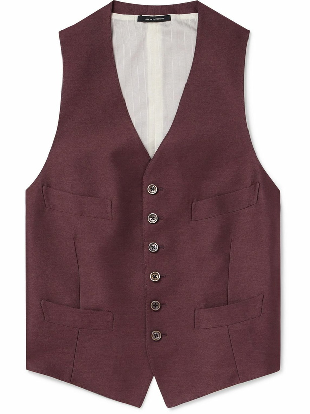 Photo: TOM FORD - Dyllan Wool, Mohair and Silk-Blend Twill Waistcoat - Burgundy