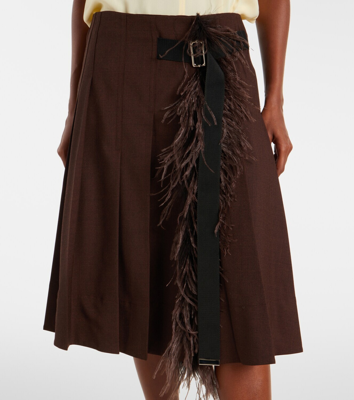Plan C Feather-trimmed pleated wrap skirt