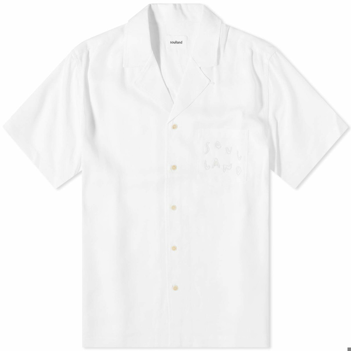 Photo: Soulland Men's Orson Beaded Logo Vacation Shirt in White