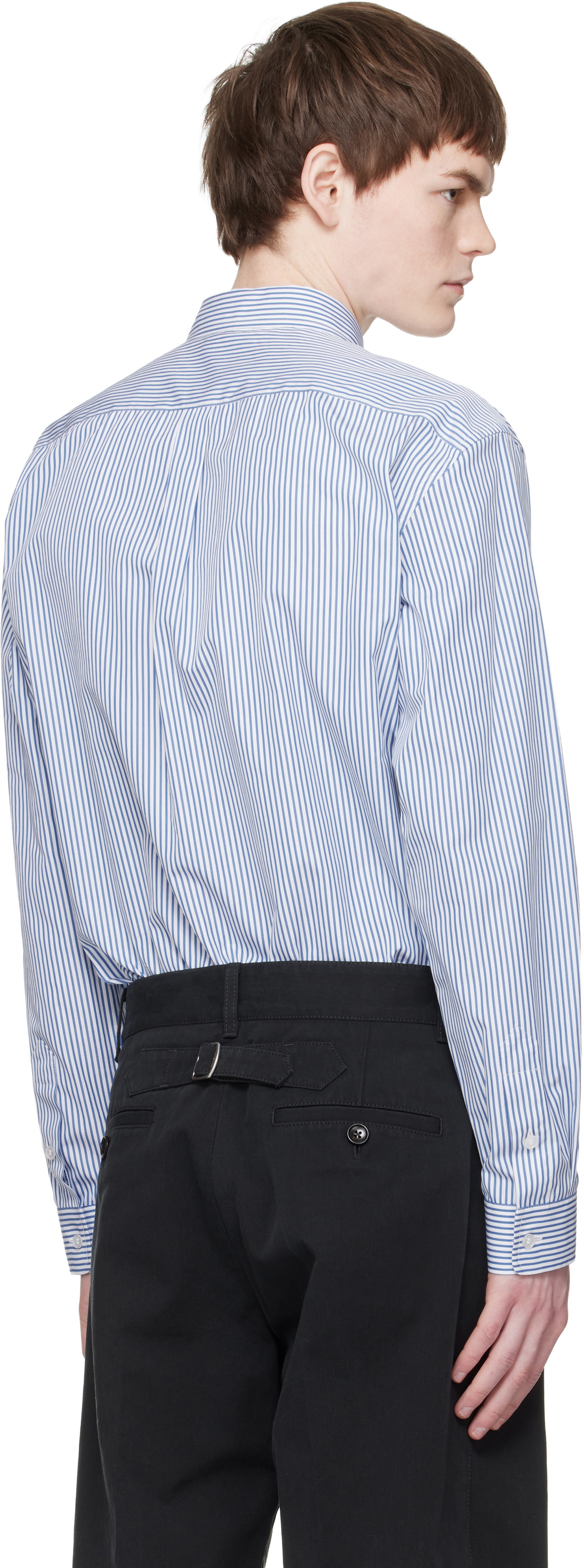 BALMAIN Blue & White Embroidered Pinstripe Popeline Regular Shirt