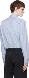 BALMAIN Blue & White Embroidered Pinstripe Popeline Regular Shirt