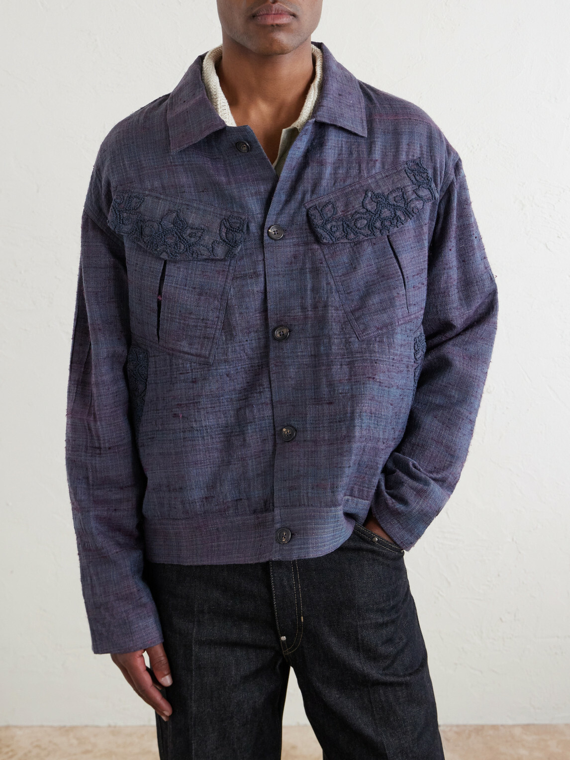 Kartik Research - Gul Embroidered Wool and Silk-Blend Jacket - Purple