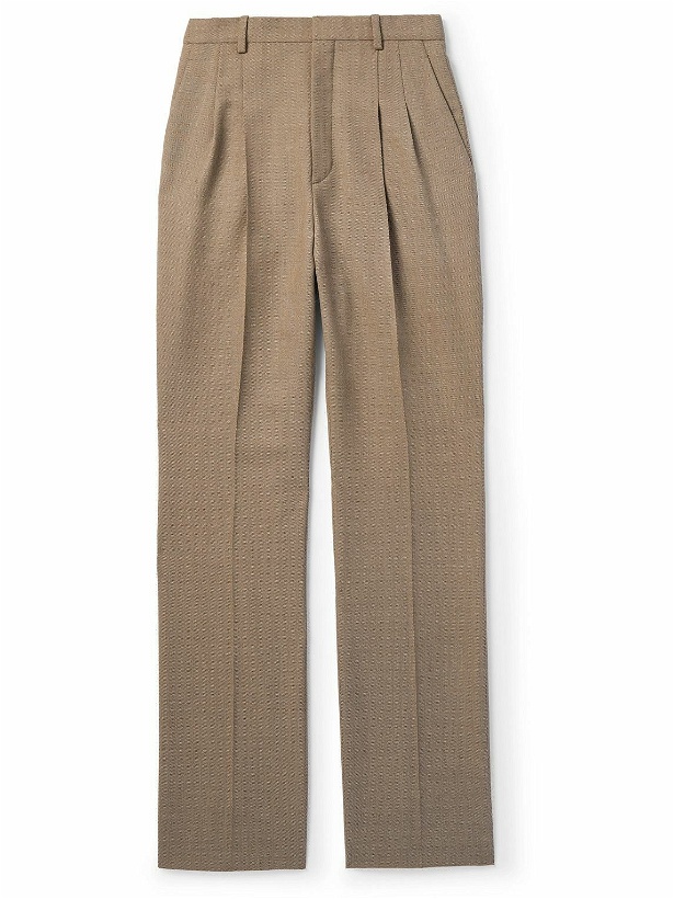 Photo: SAINT LAURENT - Straight-Leg Pleated Wool Suit Trousers - Brown