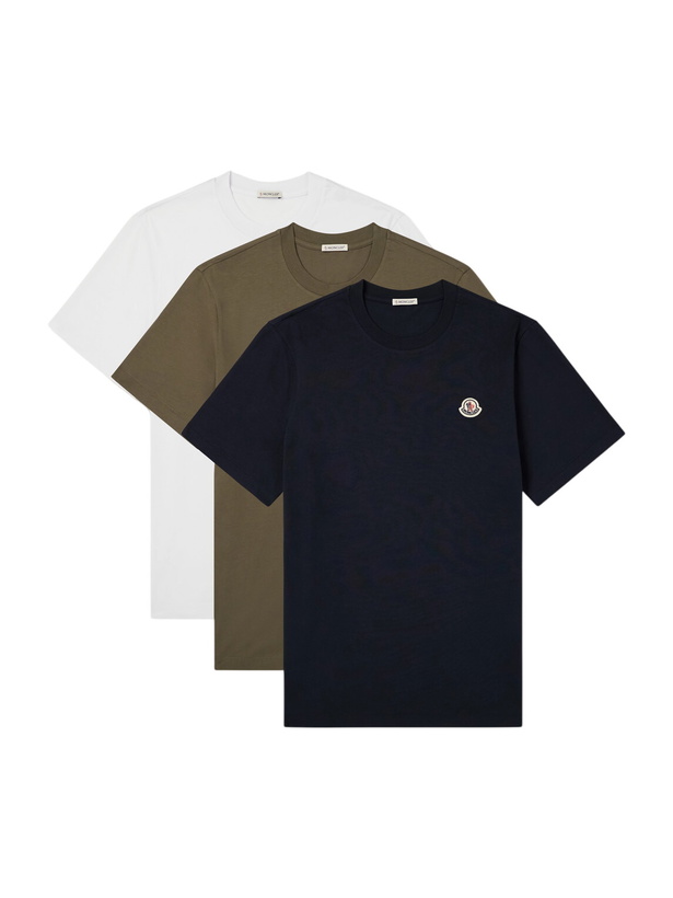 Photo: Moncler - Pack of Three Logo-Appliquéd Cotton-Jersey T-Shirt - Multi
