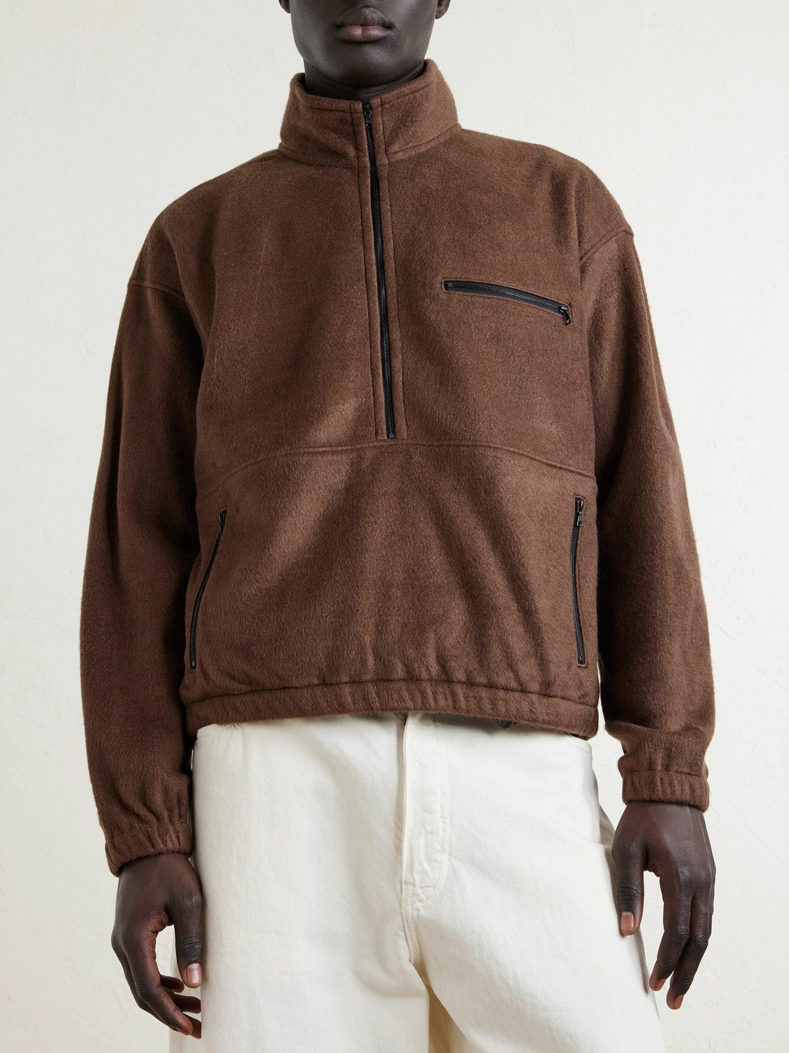 Auralee - Silk-Fleece Half-Zip Sweatshirt - Brown Auralee