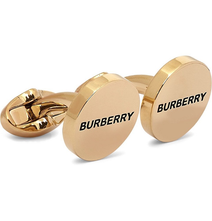 Photo: Burberry - Logo-Engraved Gold-Plated and Enamel Cufflinks - Gold