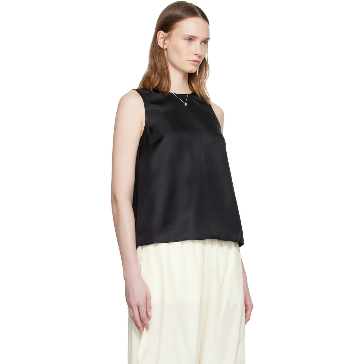 Loulou de Saison Black Gema Sleeveless Silk Top