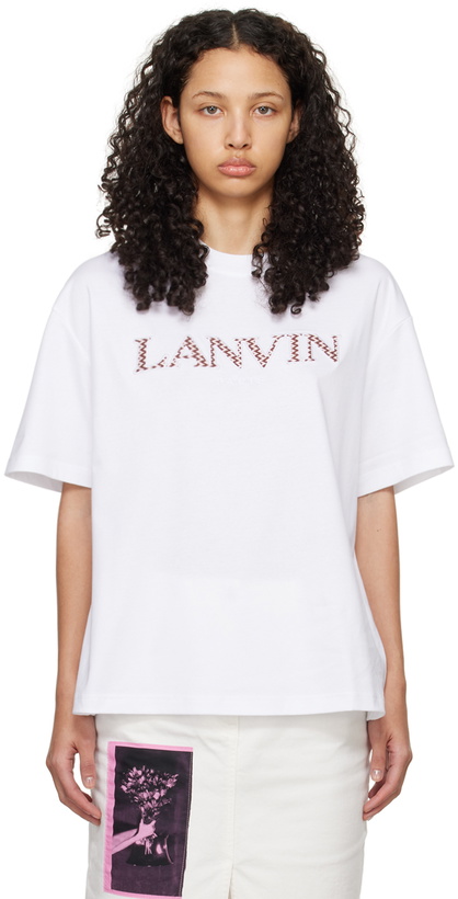 Photo: Lanvin White Oversized Embroidered Curb T-Shirt