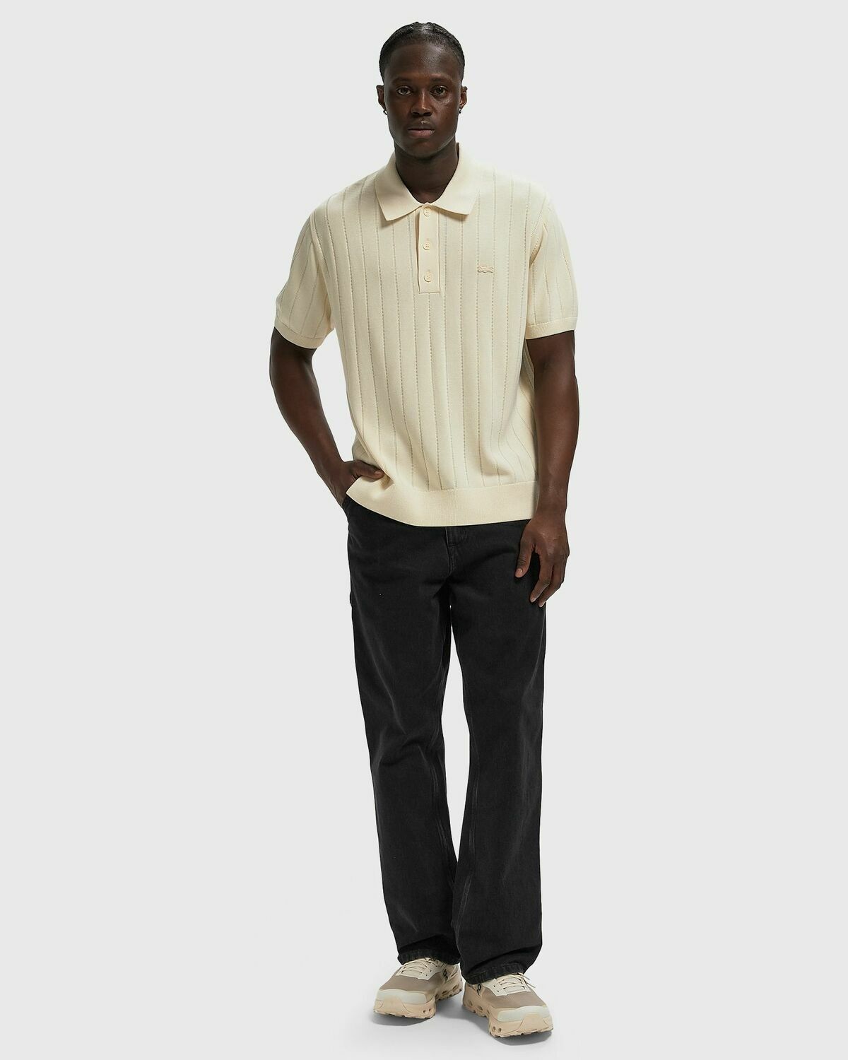 Fluid Ribbed Knit Polo Collar Sweater