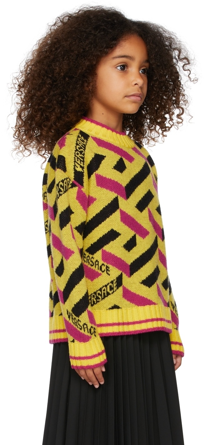Versace Kids Yellow Monogram Jacquard Sweater In Yellow Multicolor