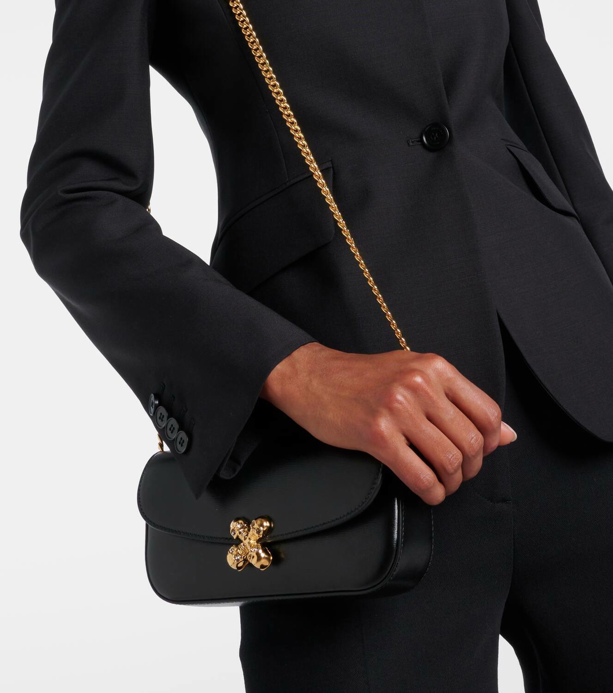 McQueen Skull Flower leather shoulder bag