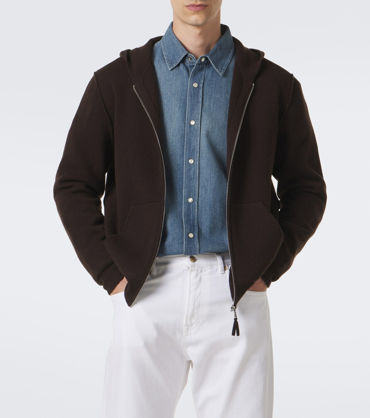 Allude Knitted wool and cashmere zip-up hoodie