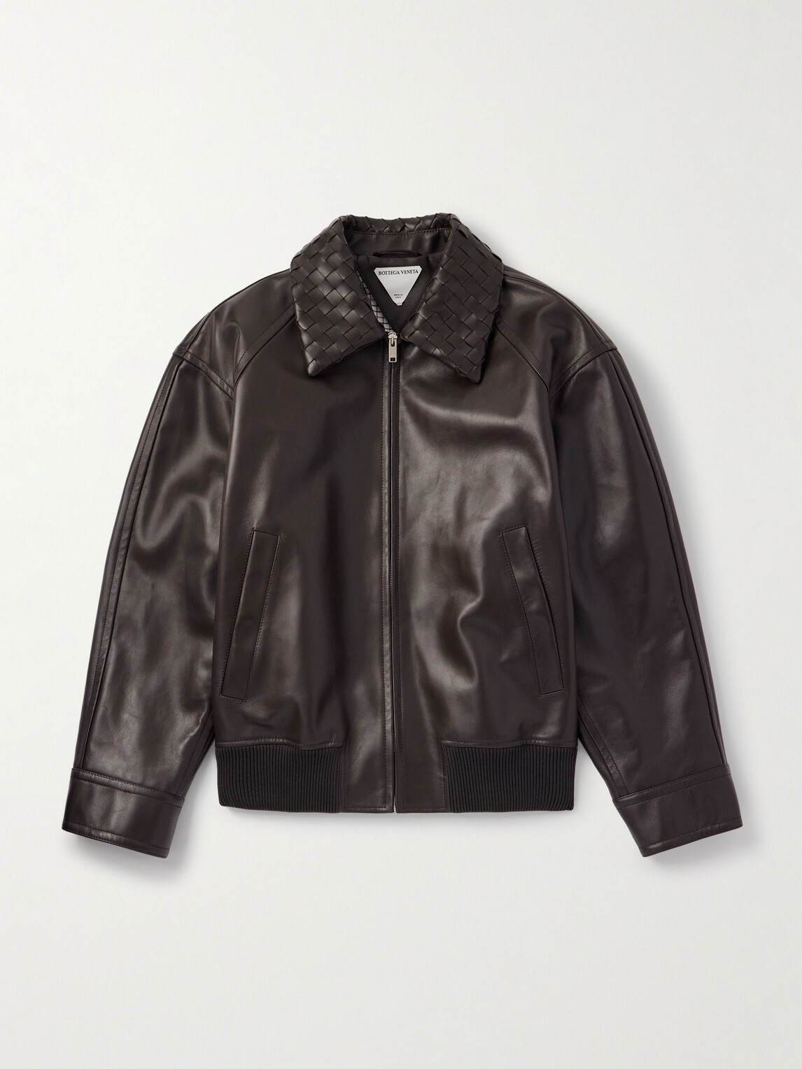 Bottega Veneta - Intrecciato-Trimmed Leather Blouson Jacket - Brown