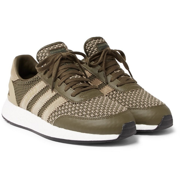 Photo: adidas Consortium - Neighborhood I-5923 Suede and Leather-Trimmed Stretch-Knit Sneakers - Men - Army green