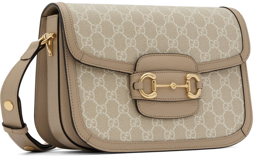 Gucci Horsebit 1955 Mini Leather Trimmed Shoulder Bag in Beige - Gucci