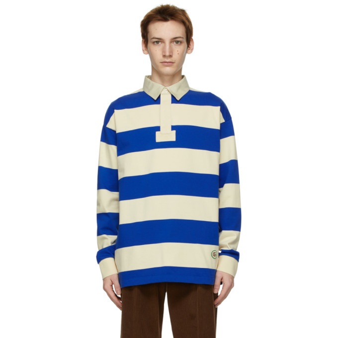 Photo: Gucci Blue and Beige Striped Long Sleeve Polo