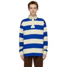 Gucci Blue and Beige Striped Long Sleeve Polo