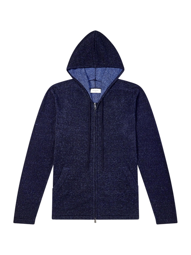Photo: PIACENZA 1733 - Knitted Silk and Linen-Blend Zip-Up Hoodie - Blue