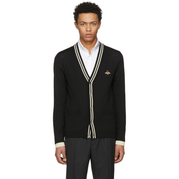 Photo: Gucci Black Embroidered Bee Patch Cardigan