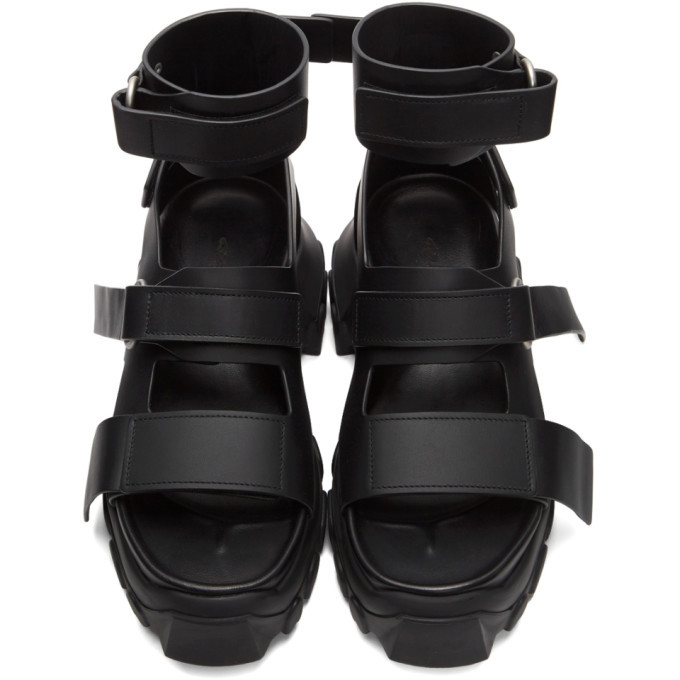 Rick Owens Black Ankle Strap Tractor Sandals Rick Owens
