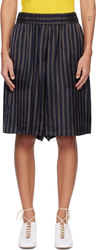Photo: Dries Van Noten Navy Striped Satin Shorts